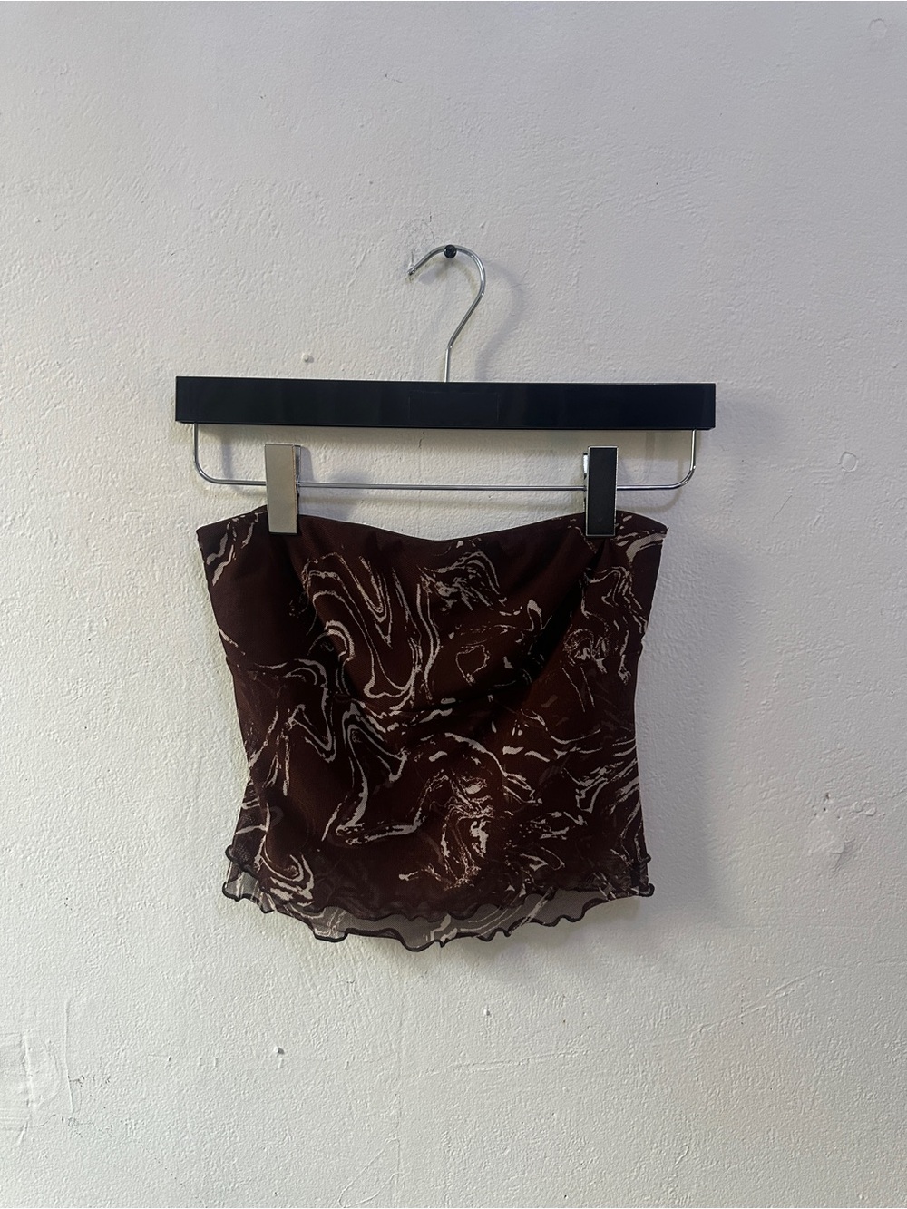Silence + Noise Brown Abstract Mesh Strapless Tube Top Y2K Sheer Size M